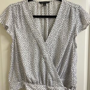 Banana Republic White Blouse with Black Dot Print